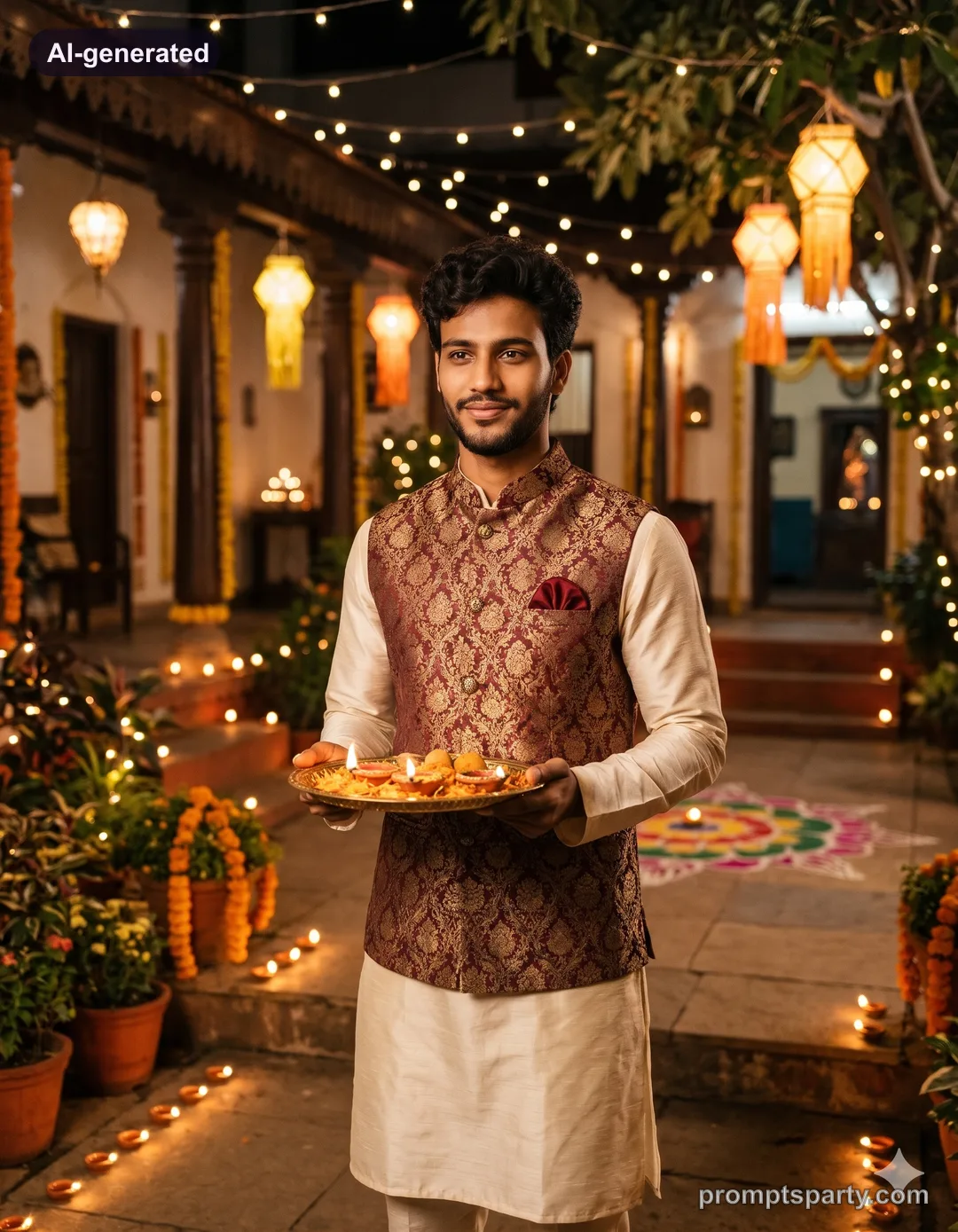 Vikram in an ivory silk kurta and floral jacquard Nehru jacket, Gemini version