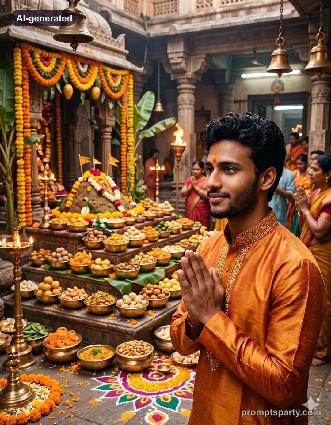Vikram participating in Govardhan Puja Annakut feast with Chhappan Bhog offerings, Gemini version
